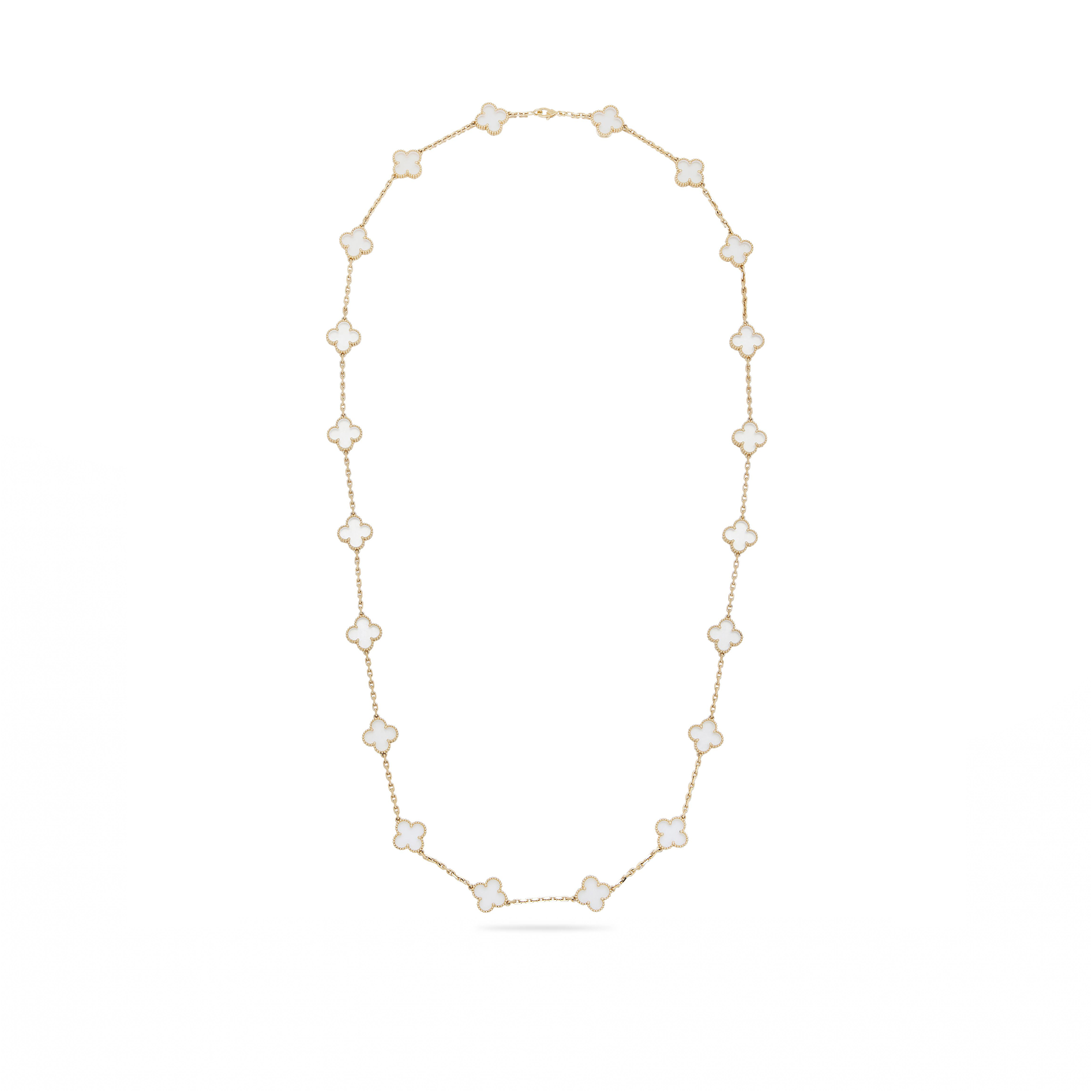 VAN CLEEF ARPELS VINTAGE ALHAMBRA LONG NECKLACE, 20 MOTIFS GOLD AND ROCK CRYSTAL